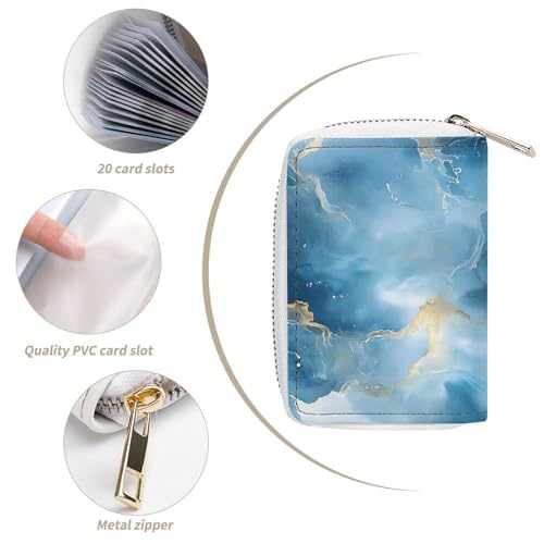 Blue Gold Marble Small Business Credit Card Holder Wallet with 20 Card Slots Case Coin Purse Pouch4
