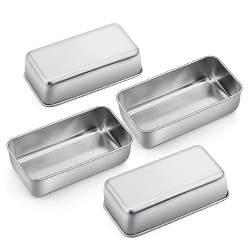 P&P CHEF Loaf Pan Set, 9 x 5 Inch Bread Pans, Stainless Steel Loaf Toast Baking Pans For Bread Meatloaf Lasagna Cake, Healthy & Non Toxic, Oven Safe& Easy Clean, (Silver, 4Pcs)
