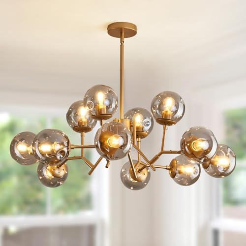 Image of UOFUS 12-Light Modern Gold Sputnik Chandelier with Glass Globe