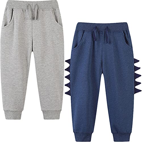 2 Pack Kids Boy Girl Pants Jogger Drawstring Casual Dinosaur Cotton Sweatpants Cartoon Sport Pants