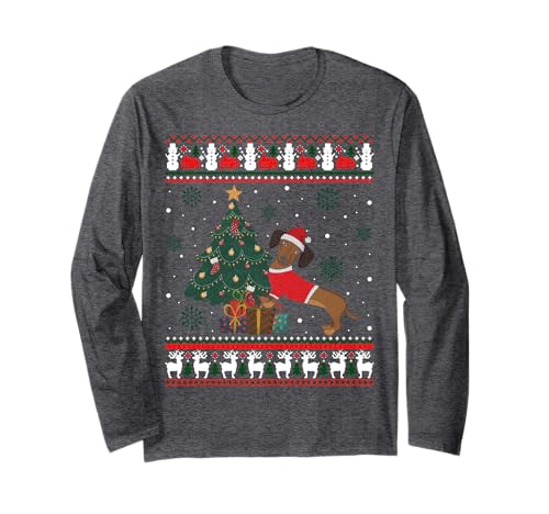 Weihnachtspullover mit Dackel-Motiv Langarmshirt