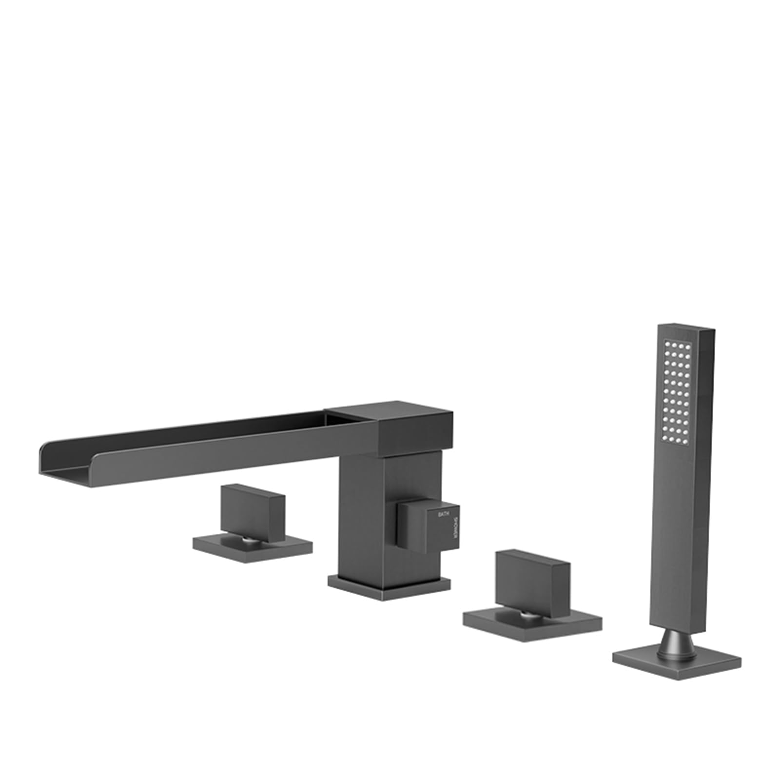 SnamicE 4 Hole Bath Shower Mixer Tap Black Waterfall Bath Shower Mixer Taps + Shower Kit Bathroom Tub Tap,Grey
