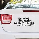 2 Stück Auto Aufkleber – Hier wird Benzin noch mit Liebe verbrannt Aufkleber – Lustiger Spruch Sticker für Auto, Motorrad, Heckscheibe, Tuning Deko(Schwarz)
