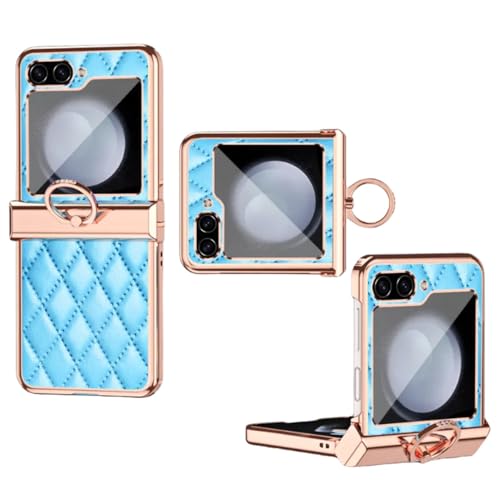 Coque Galaxy Z Flip 5 cuir premium et charnière bleu élégant