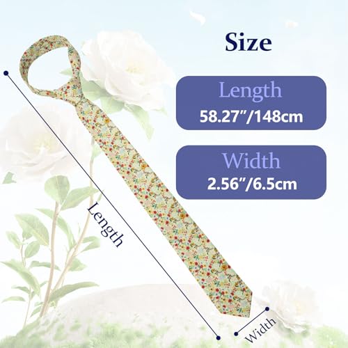 Image of Floral Ties Skinny Tie for Men, Cotton Mens Neckties for Weddings | 2.56'', floral, slim, soft and comfortable, men's neckties for casual, business, party, daily, dating