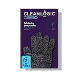 Cleanlogic Detoxify Charcoal Infused Exfoliating Glove, Stretchy Bath & Shower Gloves, Reusable Exfoliator Tool for Smooth & Softer Skin, 3 Pairs, 6 Count Value Pack