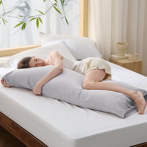 Bedsure Body Pillow Cover, Cooling Body Pillow Pillowcase for Hot Sleepers, Rayon Derived from Bamboo, Breathable & Silky Soft Long Pillow Case Cover with Envelope Closure, Light Grey, 20x54 Inches