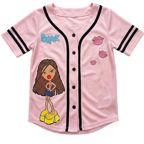 Bratz Girls Baseball Jersey Shirt, Button-Down Mesh Graphic 