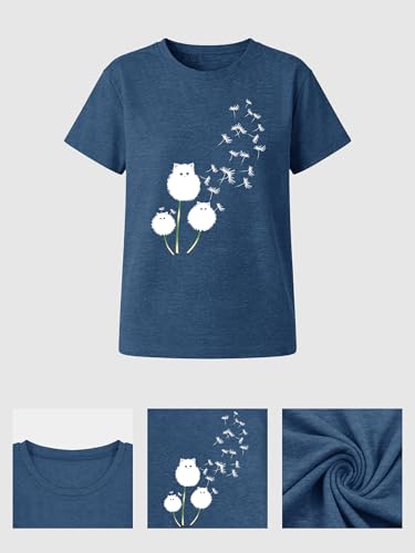 Image of Anbech Womens Dandelion Graphic T-Shirts Teen Girls Cute Sunflower Print Casual Tee Tops