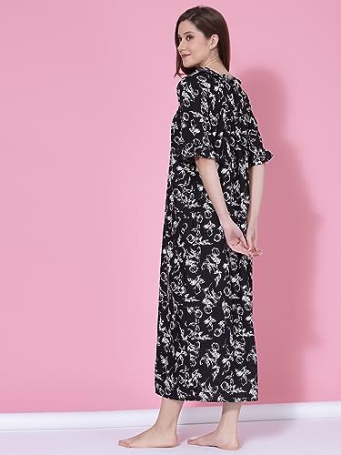Image of OOMPH! Cotton Blend Nighty for Women's | Night Gown | Nighty | Nightdress | Maxi Dress | Sleepwear | Gown for Women | Nighties | Sleepwear