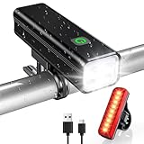 WOCBUY Bike Lights, 1200 Lumen USB Rechargeable LED Bike Light Set, Super Bright Bicycle Lights Front & Back Tail Light, Aluminum Alloy Cycling Bike Flashlight Torch, 5 Light Modes, IPX5 Waterproof