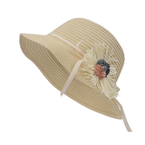 Little Girls Straw Beach Hat with Shoulder Bag Set Summer UV Protection Sun Hat Wide Brim Floppy Cap4