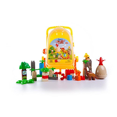 Dimple Children's 46 Piece Dinosaur Themed Plastic Building Brick Set with Rolling Storage Suitcase