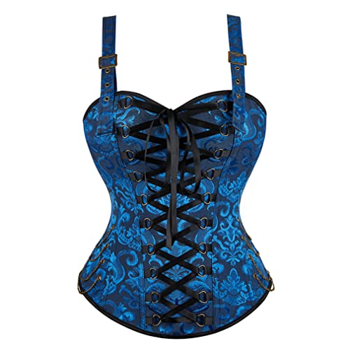 Grebrafan Corset Top Bustier avec Bretelle Femme (EUR(38-40) XL, Noir Bleu) Cover