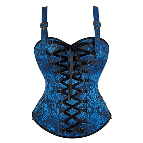 Grebrafan Corsage Top Damen Gothic Korsett Strapse Korsagen (EUR(34-36) M, Schwarz Blau)