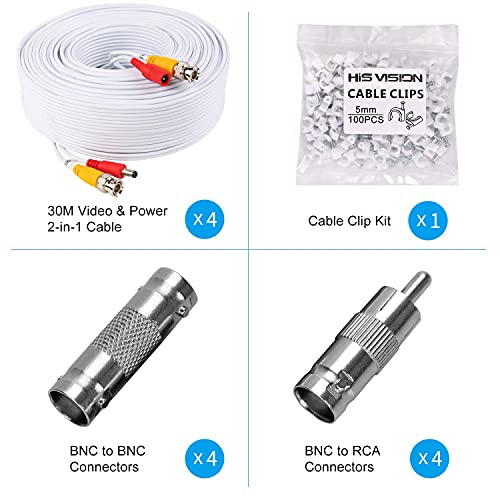 Cable BNC de vídeo continuo de 30.5m para DVR sin pérdidas de señal kit con 8 conectores 2