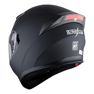 1Storm Motorcycle Street Bike Dual Visor/Sun Visor Full Face Helmet Mechanic with LED Tail Light: Matt Black