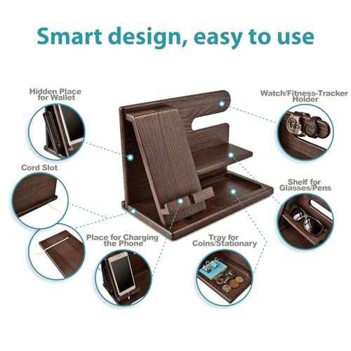 Wooden Phone Docking Station Organiser for Men, Birthday Presents for Men Bedside Table Desk Organiser, Mens Docking Station and Organiser Presents for Dad Husband Father In Law Gifts - Cosy Home Interiors Wooden Phone Docking Station Organiser for Men, Birthday Presents for Men Bedside Table Desk Organiser, Mens Docking Station and Organiser Presents for Dad Husband Father In Law Gifts - Image 4