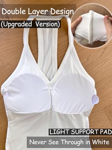 Image of Danysu V Neck Racer Back Tank Tops for Women Padded Fitted Long Basic Cami