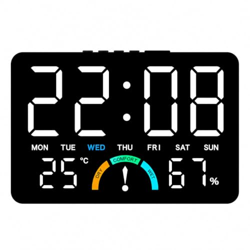 Image of AERYS Digital LED Alarm Clock with 1 Year Warranty Temperature&Humidity Monitor,Comfort Indicator (Dry /Comfort /Wet) Dual Alarm, Day&Time Display,Large LED Screen,Snooze,Desk Clock for Bedroom&Office