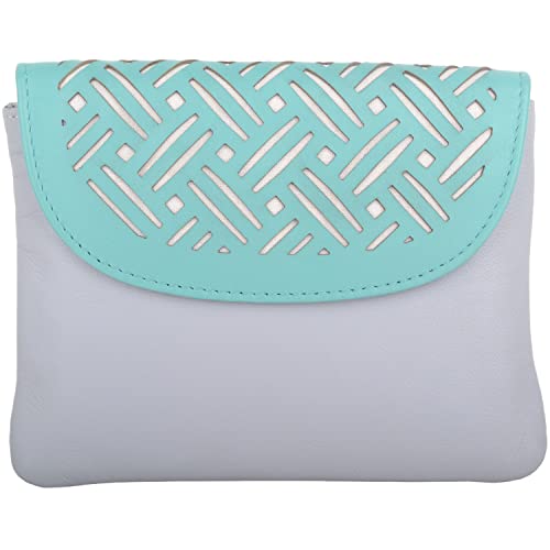 Portefeuille en cuir véritable pour femme découpé au laser chic gris clair
