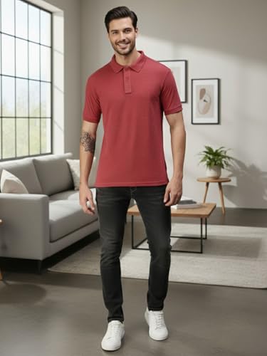 Image of Lux Cozi Men's Cotton Solid Polo Tshirt | Collar Tshirts | Half Sleeves | Stylish & Premium All Day Wear | Pack of 1