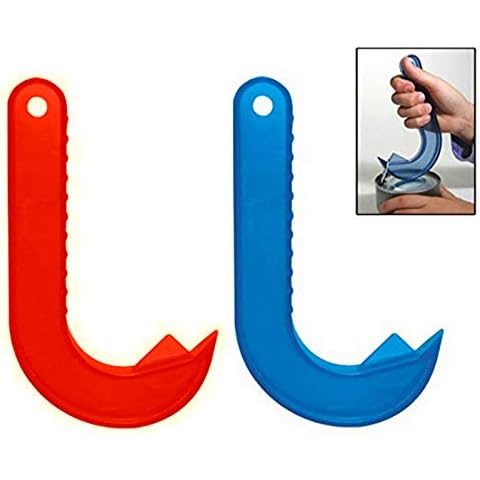 2 Easy Safe Ring Pull CAN OPENER Protects Nails Arthritis Hands Helper By ALAZCO RED & BLUE Cover