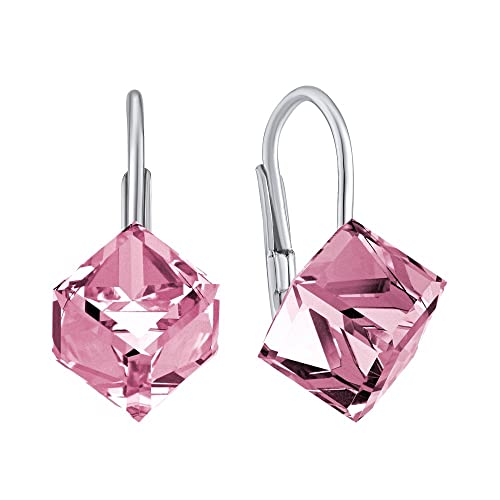 SILVEGO Damen Ohrringe aus 925 Sterling Silber mit Swarovski Crystals Würfel Rosa Cover