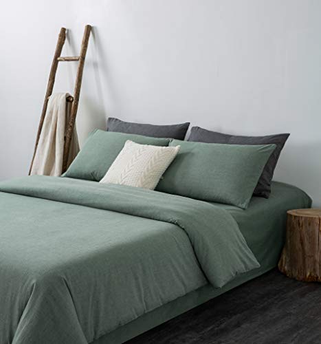 Image of F.Y.Dreams 100% Washed Cotton Duvet Cover for Weighted Blanket 60x80 inches with 16 Ties, Zipper on Long Side /Grass Green /Just Duvet Cover