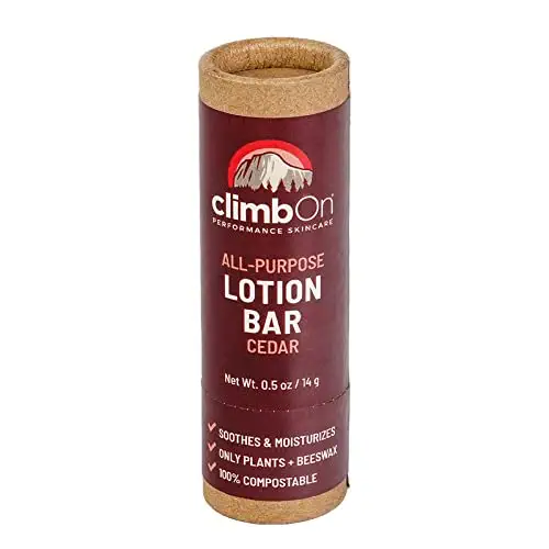 climbOn All Purpose Body Lotion Bar| All Natural Moisturizer for Dry Skin | Made From Plants and Organic Beeswax | Hand Cream for Rock Climbing | Eco-Friendly and Plastic-Free | Cedar Scent