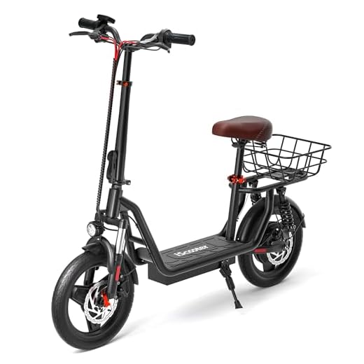 iScooter Electric Scooter with Seat, 34/21 Miles Long Range & 21/15.6 Mph Top Speed, 14"/12'' Pneumatic Tire, Height Adjustable Seat &Handlebar, Dual Suspensions Commuting Scooter with Basket