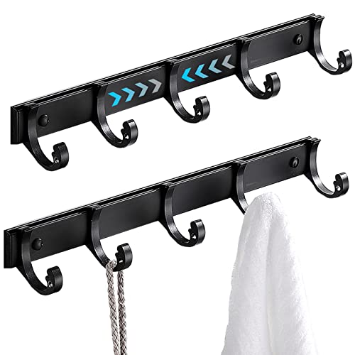 XBLDS Garderobenhaken, Küchenhakenständer 35,6 cm Garderobenständer für Badezimmer Wandgarderobe mit 5 beweglichen Haken Garage Wandhaken Schwarz, 2 Stück Cover