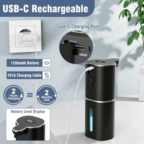 Image of Aluan Automatic Soap Dispenser with Digital Battery Display, 380ml Automatic Hand Wash Dispensers with 6 Levels Adjustable, Type-C Rechargeable Sensor Handwash Dispenser, IPX5 for Bathroom