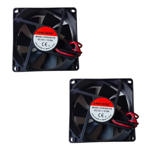TM&W 12V DC Cooling Fan 2 Pcs - 80mm x 80mm x 25mm - 2600 RPM - 30CFM - Quiet - 30.7dBA - For Desktop, Server, Laptop