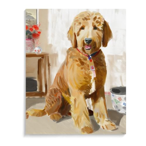 DIY Adult Paint by Number Kits Goldendoodle Dog for Adults Beginners,Easy Acrylic Paint by Number,DIY by Numbers Kits on Canvas 16x20inch(40x50cm) Frameless