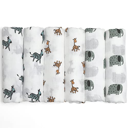 Image of GLLQUEN BABY Receiving Blanket Boy Cotton Muslin Swaddle Blankets Girl Newborn Squares Breathable & Soft Thin Baby Blankets Cloths Double Absorbent Infant Swaddling Wrap - 6 Pack (Giraffe)