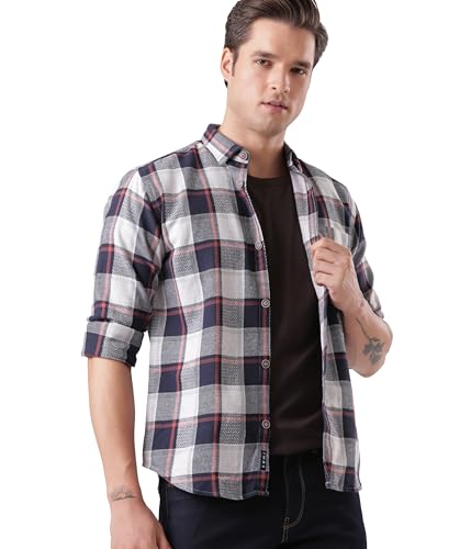 Image of TURMS Men's Casual Checks Shirts, Odor Control, Moisture Wicking, Button Down Collar, Cool Tech Cotton Fabric, Tailored Fit, Full Sleeve