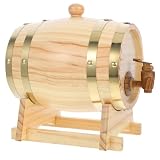 MAJORMENCH 3 Liter Holzfass Schnapsdosierer mit Zapfhahn und Ständer Rutschfeste Matte und Glatter Auslauf Vintage Design für Whiskey und Spirituosen bei Familienfeiern