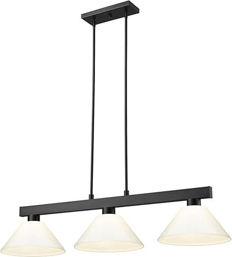 Z-Lite 152MB-PWH Cobalt - Billar de 3 luces con sombra, 8 pulgadas de alto y 14 pulgadas de ancho, color acabado negro mate, color de sombra blanco