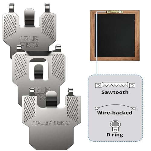 Image of 25 Pack Picture Hangers Claw for Drywall : 15 25 40 lb Wall Picture Hanging Hooks Heavy Duty Damage Free - Art Mirror Photo Frame Sawtooth Wire D Ring Hanger Kit for Room Office Decor