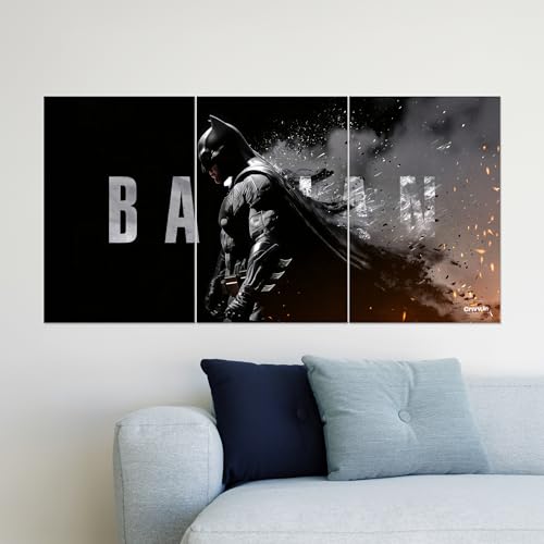 Image of Dark Vigilante Superhero Inspired 3-Split Wall Poster Set | 12x18 Inch Each Panel | 36x18 Inch Combined | Cinematic Shadow Hero Wall Art for Bedroom, Gaming Room & Man Cave