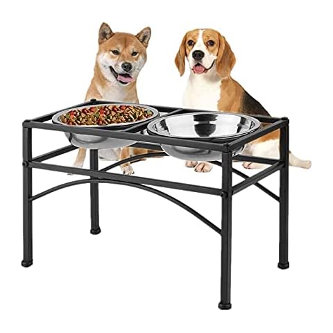 Double Raised Dog Bowl with Stand Stainless Steel Elevated Pet Feeder Dishes Non Spill Water Food Feeding Bowls for Dogs Cats (M) Cover