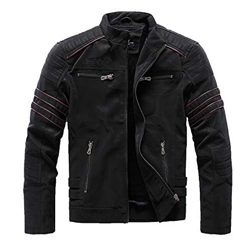 GUARDUU Veste en Cuir Blouson en Cuir avec Polaire Thermique Douce Manteau en Simili Cuir Homme avec Col Montant Conception Mince pour Les Sports d'hiver,B,L