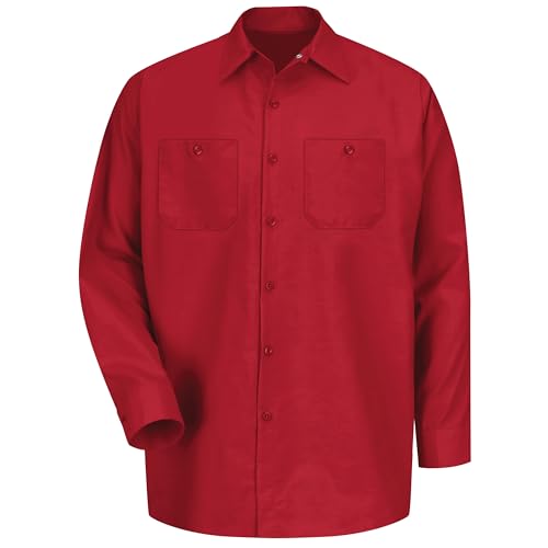 Image of Red Kap Men's Long Sleeve Industrial Work Shirt | Moisture Wicking Button Up, Wrinkle Resistance Fights Fading & Stains