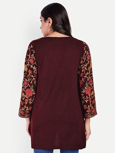 Image of HAUTEMODA Women Woollen Short Kashmiri Embroidery Phiran Kurta