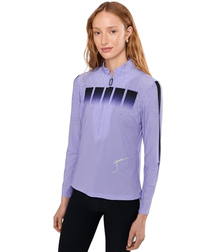 Jamie Sadock Women's Blocks Print Long Sleeve Sunsense 1/4 Zip Top, Lilac Purple
