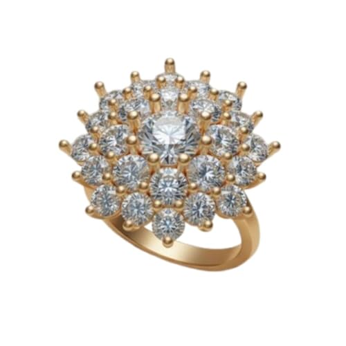 Silvart 2 Ct Round Diamond 1960s Vintage Estate Cocktail Ring Zircon Flower Cluster Engagement Rings For Women 14K Gold Plated 925 Sterling Silver Handmade Art Deco Cluster Bridal Christmas Jewelry