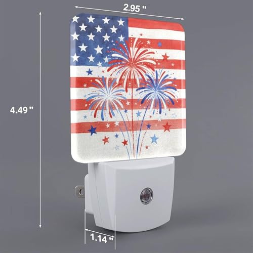 Image of 4th of July Patriotic Night Light Set of 2, USA Auto Sensor LED Dusk-to-Dawn Nightlights, Plug-in Sensor Lamp for Bedroom Bathroom Kitchen Hallway Stairs Decorative