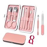 Manicure Set 8 in 1 Nail Clipper Set,RedFlow Nail Clippers,Fingernail & Toenail Clippers,Manicure Tools,Pedicure Tools,Suitable for Travel Manicure Kit,Nail Set Kit with Everything Profe (Pink)