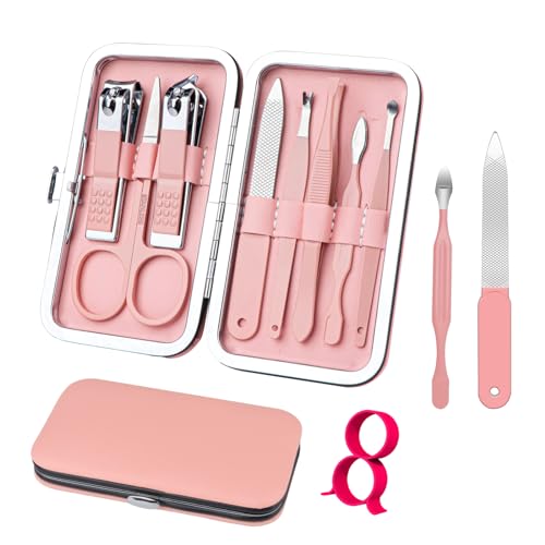 Manicure Set 8 in 1 Nail Clipper Set RedFlow Nail Clippers Fingernail & Toenail Clippers Manicure Tools Pedicure Tools Suitable for Travel Manicure Kit Nail Set Kit with Everything Profe (Pink)